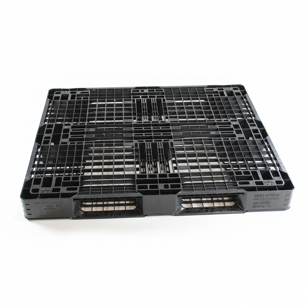 1200 x 1000 x 120mm plastic pallet for industrial storage and transport use.