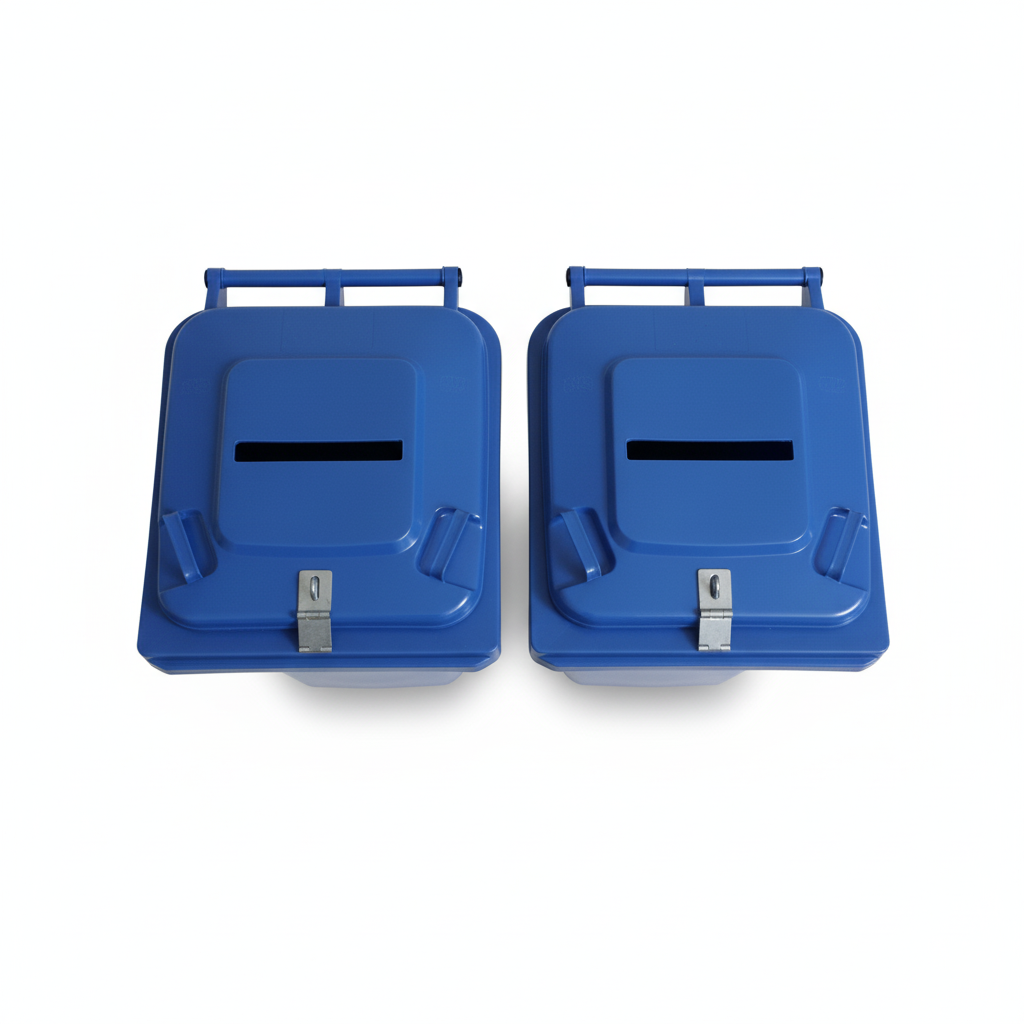 Top view of 240L recycling bin with lock and hinge for secure document disposal