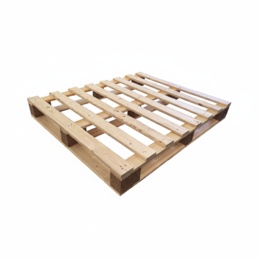 1200 x 1000 mm full four-way entry wooden pallet for warehouse storage, export, and logistics handling.
