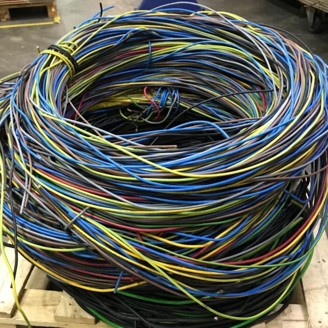 Coiled insulated copper wires collected for recycling in Singapore