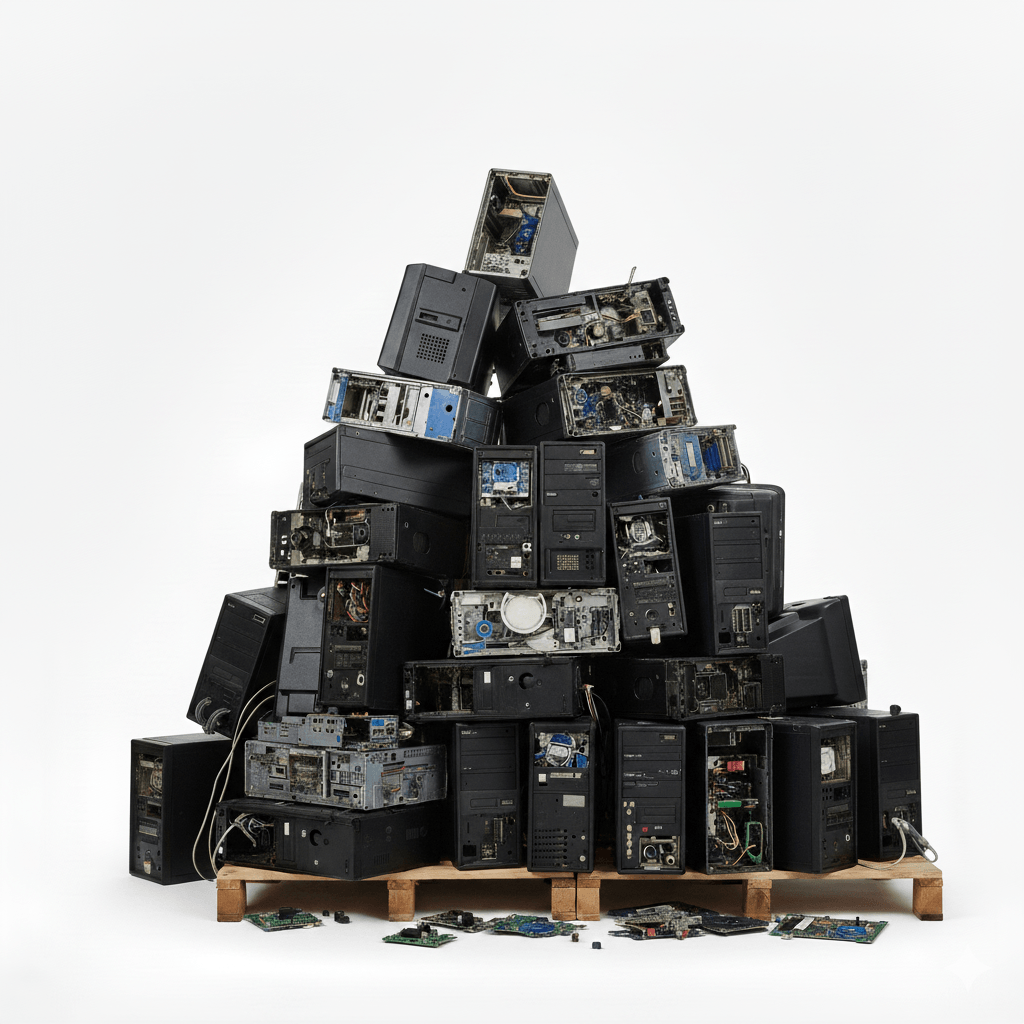 Scrap Computer CPU Recycling – E-Waste Recycling Singapore Stack of computer CPUs prepared for e-waste recycling in Singapore.