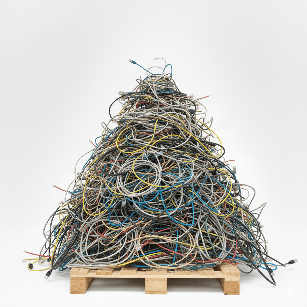 Scrap Data Cable and Wire Recycling – E-Waste Recycling Singapore Pile of data cables and wires prepared for e-waste recycling in Singapore