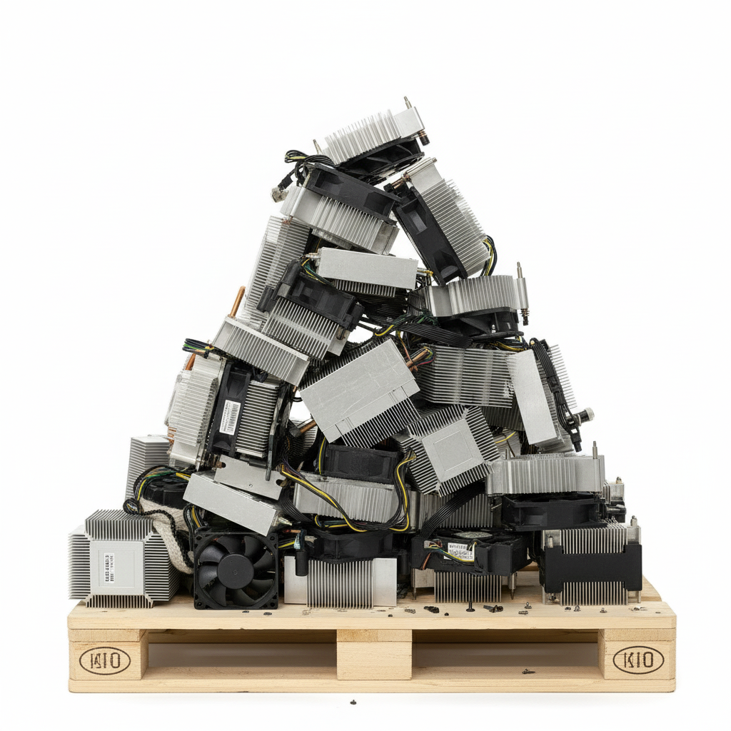 Scrap Heatsink Recycling – E-Waste Recycling Singapore Stack of computer heatsinks prepared for e-wastes recycling in Singapore