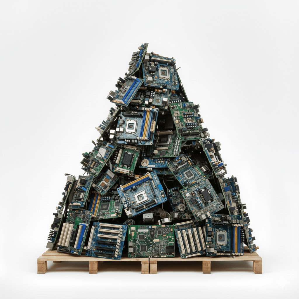 Scrap Motherboard Recycling – E-Waste Recycling Singapore Stack of computer motherboards prepared for e-waste recycling in Singapore