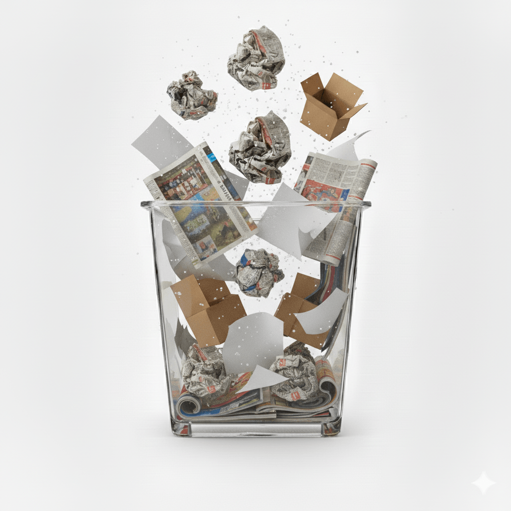 Paper Recycling Service Singapore Paper recycling with different paper types falling into a transparent container.