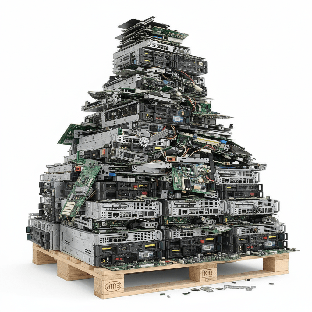 Scrap Server Recycling – E-Waste Recycling Singapore Stack of computer servers prepared for e-waste recycling in Singapore
